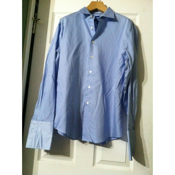 EGARA MENS BLUE 100%EGYPTIAN COTTON DRESS SHIRT W/FRENCH CUFFS SIZE: 17/34-35 - Picture 1 of 6